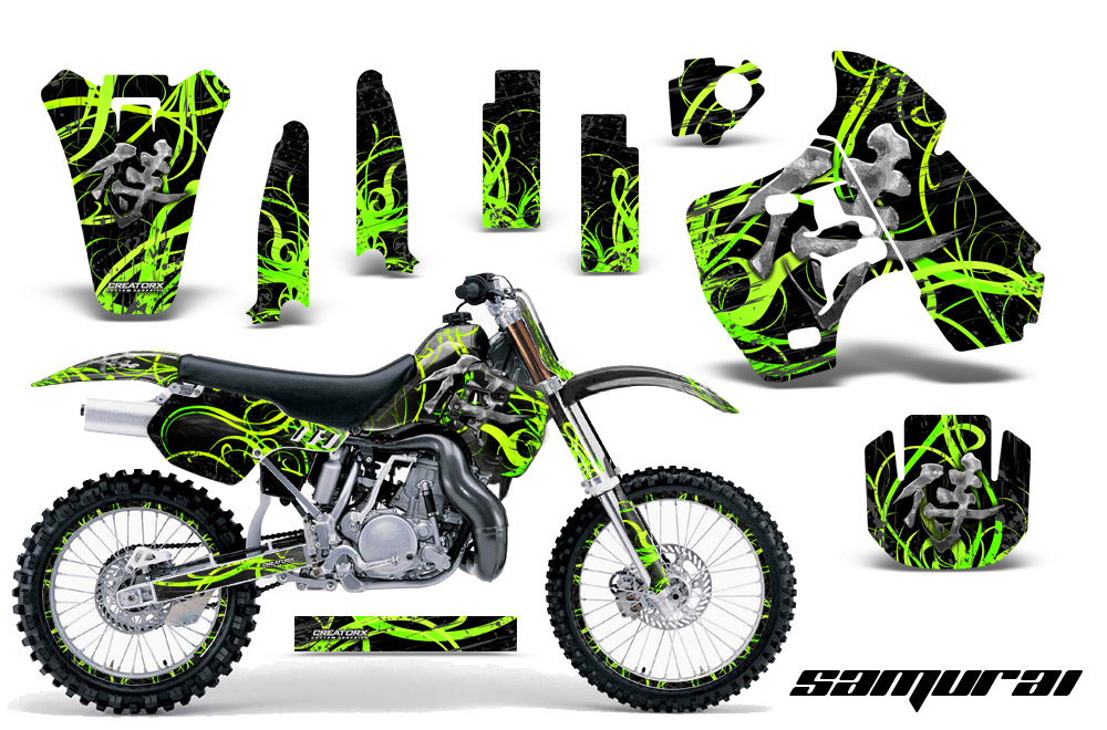 Kawasaki KX500 88-04 Graphics Kit Samurai Green Black NP Rims